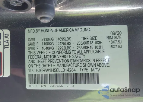 2020 Honda Cr-V 2Wd Ex from USA, damaged, VIN 5J6RW1H58LL014284